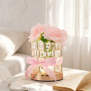 Rose Crystal Table Lamp 3-Mode Dimmable Touch Control Rechargeable Nightstand Lamp