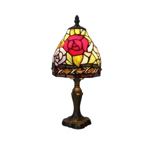 Rose Design Tiffany Style Desk Lamp Handcrafted Stained Glass Table Lamp for Bedroom Living Room Decoration