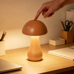 Rotatable Magnetic Mushroom Wooden Desk Lamp Touch Control Adjustable Brightness Bedside Lamp