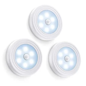 Round 6-LED Battery-Powered Wireless Stick-On Motion Sensor Cabinet Light