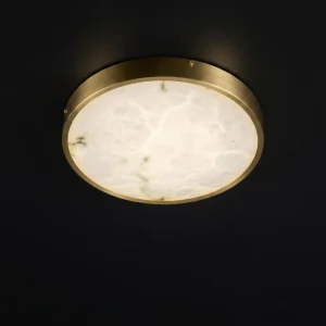 Round Alabaster and Marble LED Flush Mount Ceiling Light for Bedroom Living Room