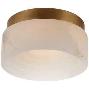 Round Brass Alabaster Flush Mount Ceiling Light for Hotel Living Room Bedroom Bathroom