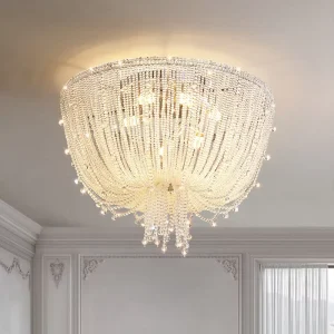 Round Crystal LED Ceiling Lamp Chandelier for Villa Living Room Dining Room Bedroom