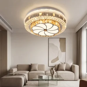 Round LED Crystal Flush Mount Ceiling Light for Living Room and Bedroom