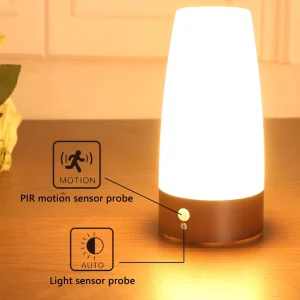 Round Retro LED Night Light with PIR Motion Sensor Battery(excl.) Powered Bedside Lamp for Home Use in Bedroom Bathroom Hallway
