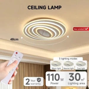 Round Smart LED Ceiling Light with Remote Control, White