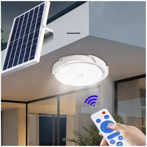 Round Solar Ceiling Light, 100W, 200W, 300W, or 500W, Remote Control, Separate Panel, Smart Indoor Lighting