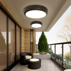 Round Surface-Mount LED Ceiling Light with Motion Sensor, IP65 Aluminum Outdoor Bulkhead Light