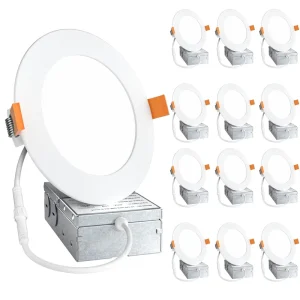Round and Square Slim Dimmable Recessed LED Ceiling Panel Light with Junction Box 9W 12W 4 Inch 6 Inch