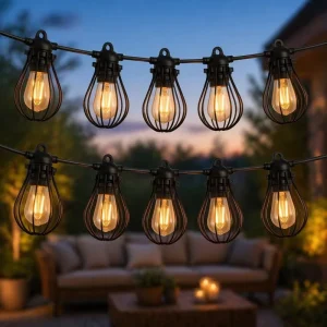 Rustproof Outdoor LED String Lights Edison Bulb with Metal Cage Waterproof Hanging Festoon Patio Garden Lights