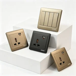 SANSHE CE PC Matte Frosted Gold Black Color 86 Type Square Luxury Wall Light Switches and Universal Power Sockets with USB Port