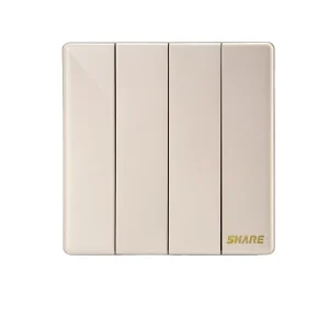 SHARE High Quality Big Button Gold Color 4 Gang 1 Way Wall Socket Switch Fire Resistance PC Panel 15 Year Warranty 250V 16A
