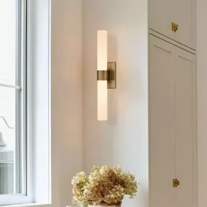 SIMIG Matte Golden Modern Wall Sconces Bathroom Living Room Metal Wall Light Fixtures White Glass Shade Wall Lamp
