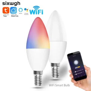 SIXWGH Tuya WiFi Smart Light Bulb E14 4W 5W 6W 9W Home App Control Musical Rhythm Adjustable Color for Outdoor RV Home Smart