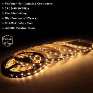 SMD 2835 LED Strip Light CRI80/90 RA 60/120/240 LEDs/m 12V/24V for TV Backlight and Kitchen Lighting