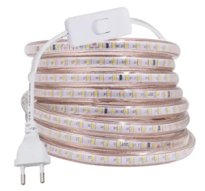 SMD3014 White/Warm White 120LEDs/m Waterproof IP67 AC220V LED Strip with Plug and Chips for Home Decoration