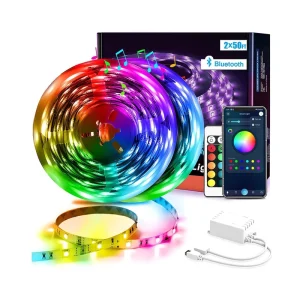 SMD5050 Cuttable 8mm Copper Self Adhesive Tape 24V RGB Color Changing LED Strip Light Kit 44key IR Controller for Landscape Use