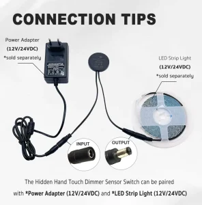 STD01 DC12V/24V 5A 60W IP20 CCT Dimming Smart Touch Sensor Switch, 5cm Sensing Range, ABS, for Hotel Cabinets