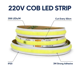 SXZM 220V COB LED Strip Light 288 LEDs Dotless Flexible Cuttable Every 50cm IP20 Indoor Ceiling Cabinet Showcase Display
