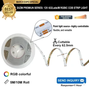 SXZM High Quality 12V Flexible RGBIC COB LED Strip Light 432 LEDs M Dot free Addressable Magic Color Tape