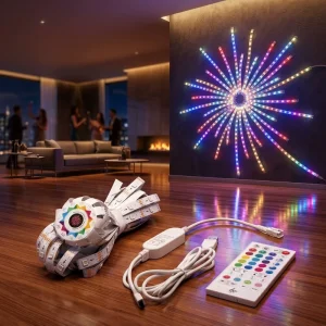 SXZM Smart RGBIC Firework LED Strip Light Music Sync USB Powered Christmas Fairy Lights with Remote for Room Party Holiday Decor