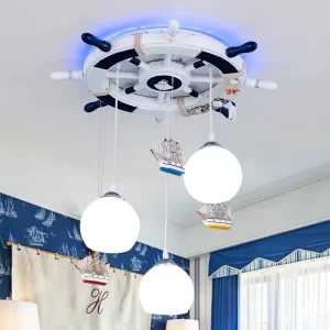 Sailing Boat Kids LED Ceiling Lamp with Stainless Steel Chandelier Fixture