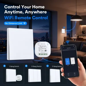 Self-Powered Durable Waterproof Double Pole Wireless Wall Switch Panel PC and ABS Material 100m Range IP44