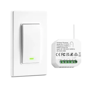 Self-Powered Kinetic RF433 Wireless Light Switch Panel with Relay Receiver AC 110V/220V, Remote Dimmable, 10A, PC ABS