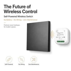Self-Powered Waterproof 1 Gang 1 Way RF Wireless Luxury Style Wall Switch IP44 AC 110V-250V