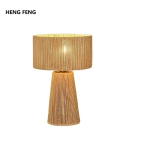 Set of 2 Handwoven Paper Rope Table Lamps Boho Wabi Sabi Bedside Lamp for Bedroom Hotel Decor