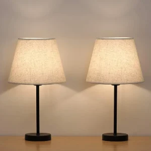 Set of 2 Warm White Bedside Table Lamps with Fabric Shade for Bedroom Nightstand or Dorm Desk E26 Bulb Base