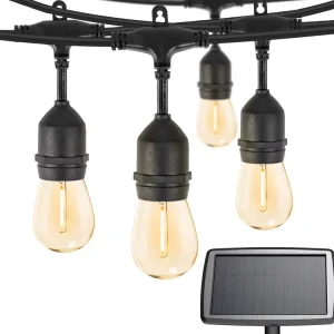 Shatterproof Plastic Bulb S14 Solar String Lights 15LED 4 Modes USB Hybrid Charging Warm White Exterior Garland for Tree Pergola