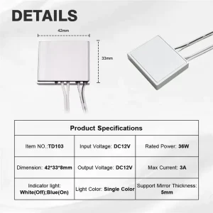 Shinechip 36W LED Mirror Sensor Smart Touch Sensor Dimmer Switch with 1 5cm Sensing Range