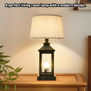 Ship in USA 23.75″ Retro Farmhouse Black Table Lamp for Living Room Bedroom Nightstand Double Pack Touch Control