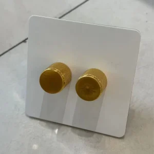 Silicon-Controlled Double-Pole 10A Dimmer 300W 86-250V Gold Wall Toggle Light Stainless Steel French European EU/UK