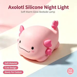 Silicone Axolotl LED Night Light, USB Rechargeable, Touch Control, Dimmable, Kids Bedroom