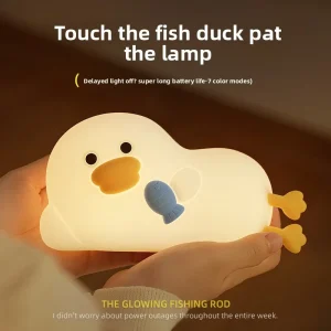 Silicone Fishing Duck LED Night Light Slap Light Rechargeable Dimmable Bedside Lamp