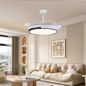 Simple 42 Inch Retractable Modern Chandelier Led 3 Color Led Ceiling Fan Light