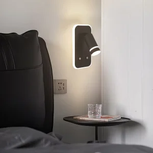 Simple Aluminum White Black Bedroom Square Bedside Wall Mounted Reading Light LED Wall Lamp for Home Office Hotel