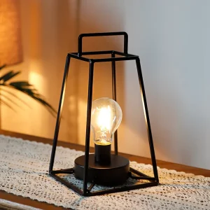 Simple Design LED Cordless Table Lamp Battery Operated Bedside Lamp Black Metal Portable Nightlight for Decoration and Gift