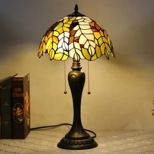Simple Eco Friendly 12 Inch Stained Glass LED Table Lamp Dome Shade AC Antique Base Bedside Lamp