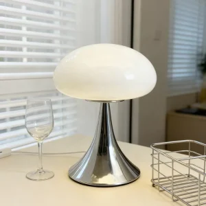 Simple Iron Battery Operated LED Bedside Table Lamp with Glass Shade Luxury Rechargeable Cordless Table Lamps for Bedroom
