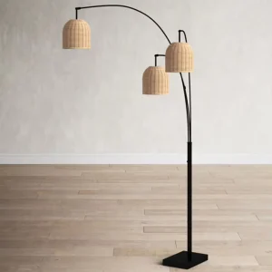 Simple Iron LED Floor Lamp European Style Rattan Warm White