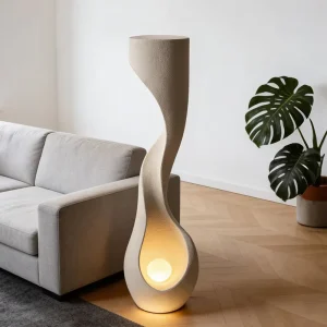 Simple Modern Wave Shaped Fiberglass Decorative Floor Lamp Cream Style Villa Living Room Bedroom Creative Art Lamp
