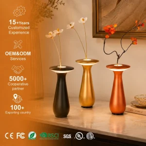 Simple Retro Aluminum Vase LED Table Lamp Rechargeable Hand Held Flower Arrangement Decorative Ornaments for Living Room Bedside