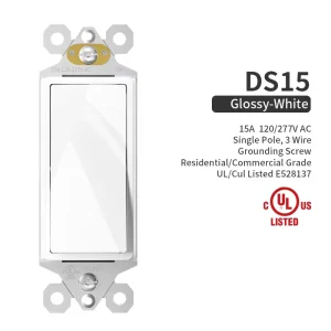 Single Pole 15A PC Material Rocker Toggle LED Wall Switch for US Residential Use