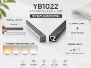 Slim Linear LED Wardrobe Lighting Fixture Front Edge Installation for Hotel Closet Home Furniture Cabinet YB1022 22