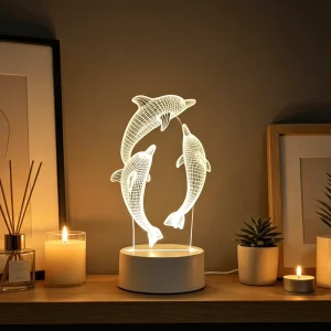 Small 3D Acrylic Cordless LED Night Light, Battery Powered, for Kids