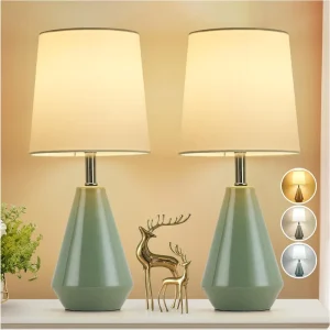 Small Bedside Table Lamp for Bedroom Reading Desk Lamp Set of 2 with 3 Color Temperatures 15.5″ Nightstand Ceramic Lamp