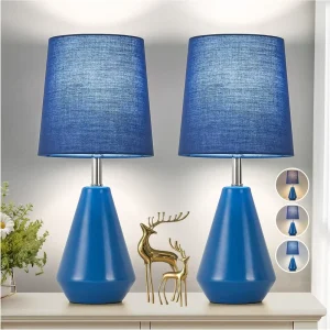 Small Bedside Table Lamp for Bedroom Reading Desk Lamp Set of 2 with 3 Color Temperatures 15.5″ Nightstand Ceramic Lamp
